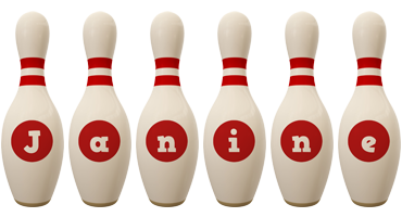 Janine bowling-pin logo