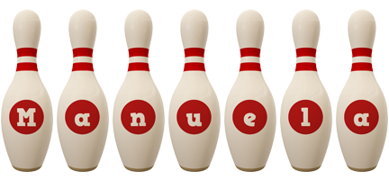 Manuela bowling-pin logo