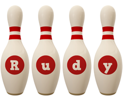 Rudy bowling-pin logo