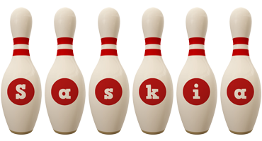 Saskia bowling-pin logo