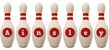 Ainsley bowling-pin logo