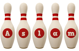 Aslam bowling-pin logo