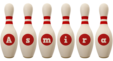 Asmira bowling-pin logo