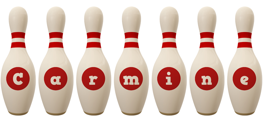 Carmine bowling-pin logo