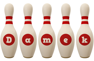 Damek bowling-pin logo