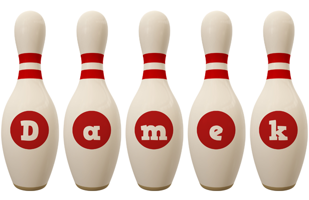 Damek bowling-pin logo
