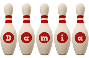 Damia bowling-pin logo