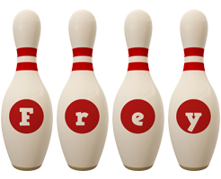 Frey bowling-pin logo