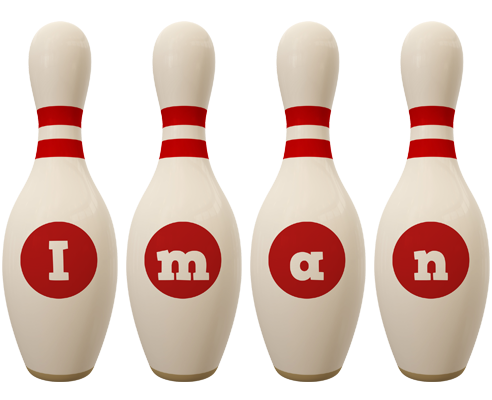 Iman bowling-pin logo