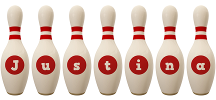 Justina bowling-pin logo