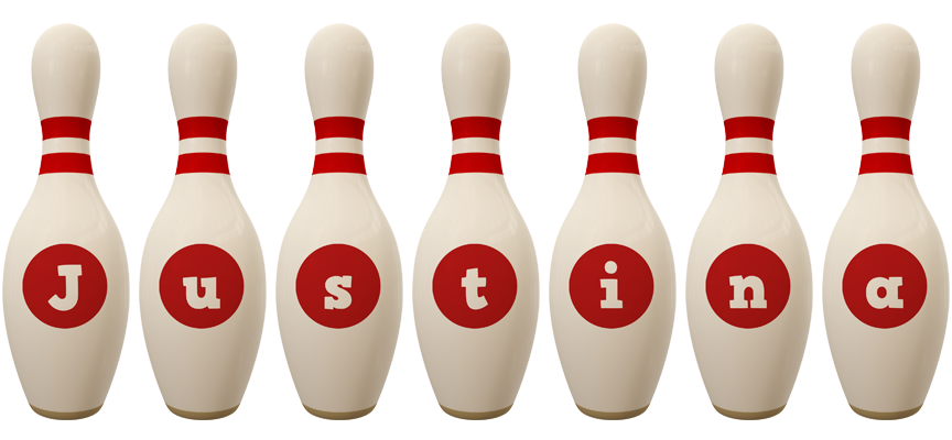 Justina bowling-pin logo