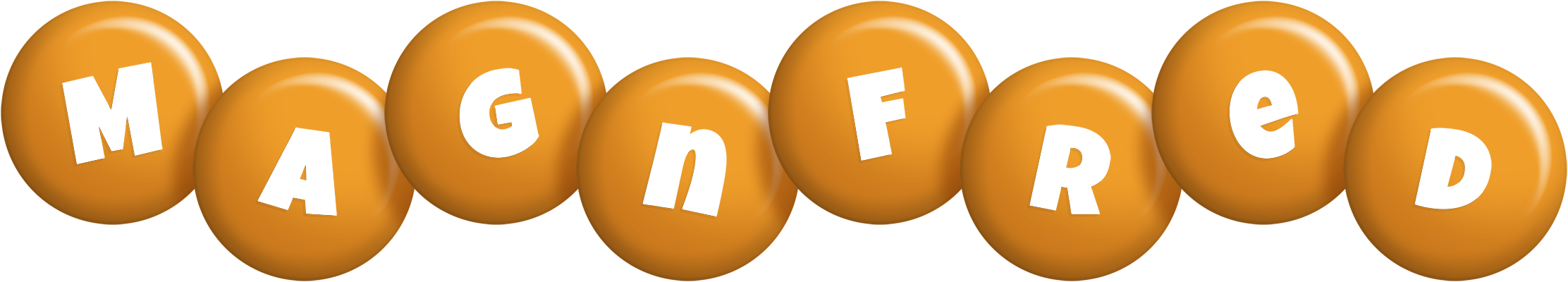 Magnfred candy-orange logo