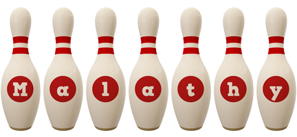 Malathy bowling-pin logo