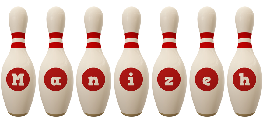 Manizeh bowling-pin logo
