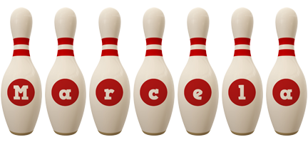 Marcela bowling-pin logo