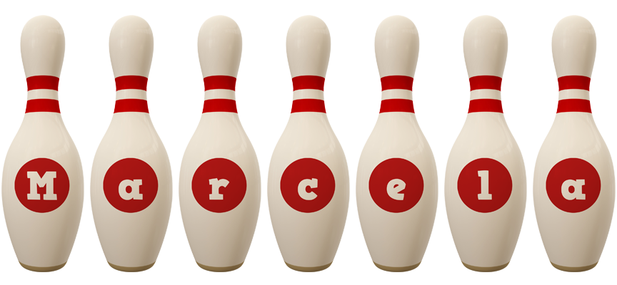Marcela bowling-pin logo