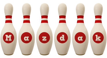 Mazdak bowling-pin logo