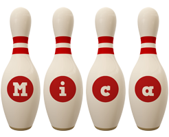 Mica bowling-pin logo