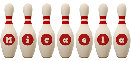 Micaela bowling-pin logo