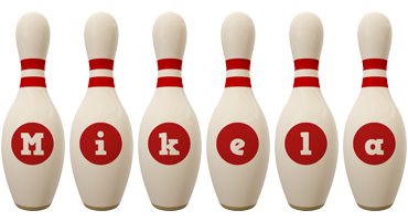 Mikela bowling-pin logo