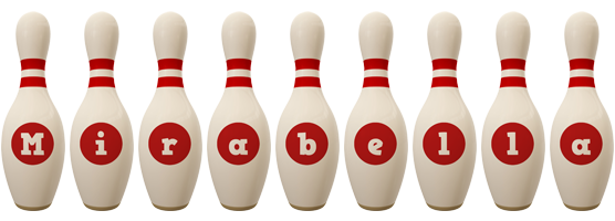 Mirabella bowling-pin logo