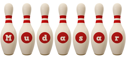 Mudasar bowling-pin logo