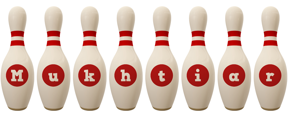 Mukhtiar bowling-pin logo