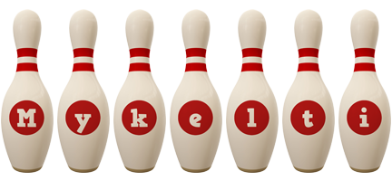 Mykelti bowling-pin logo