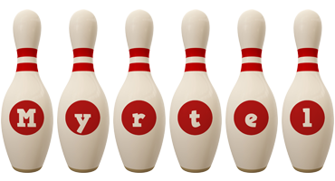 Myrtel bowling-pin logo