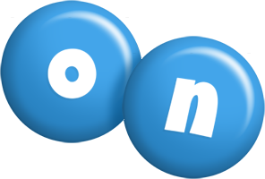 On candy-blue logo