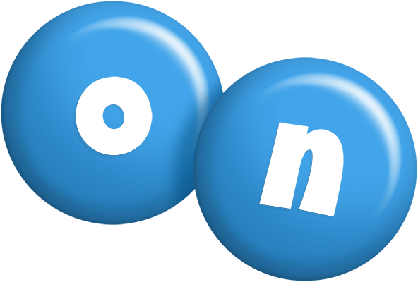On candy-blue logo