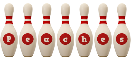 Peaches bowling-pin logo