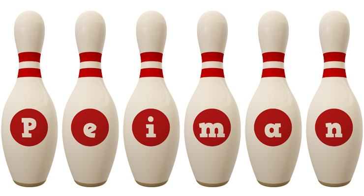 Peiman bowling-pin logo