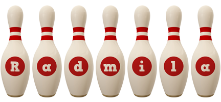Radmila bowling-pin logo