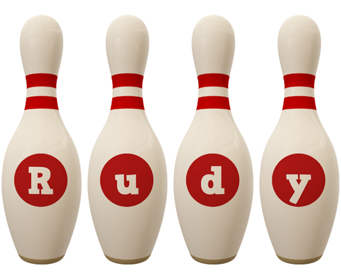Rudy bowling-pin logo