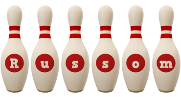 Russom bowling-pin logo