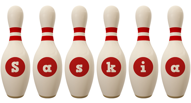 Saskia bowling-pin logo