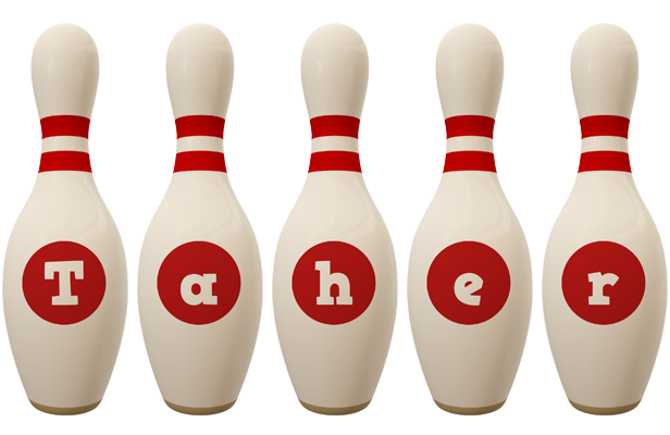 Taher bowling-pin logo