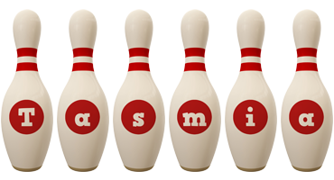 Tasmia bowling-pin logo
