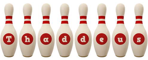 Thaddeus bowling-pin logo