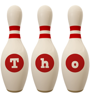 Tho bowling-pin logo